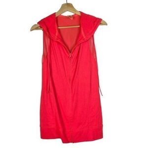 Just Be Neon Coral Mesh Full Zip Sleeveless Hoodie Athletic Jacket L